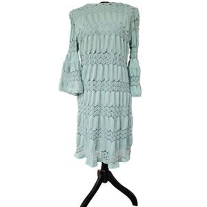 New York & Company Sage Green Textured Crochet Lace Dress Large Wedding Guest